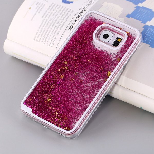 Wholesale Samsung Galaxy S6 Edge Glitter Shake Shake Star Dust Case (TPU Hot Pink)